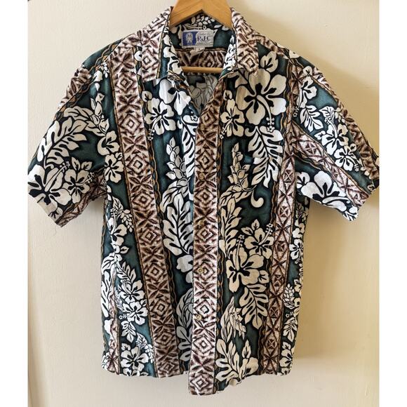 Hawaiian Shirt L RJC Made in Hawaii Hibiscus Palm Tiki Spring Break Luau Vintage - Picture 2 of 5